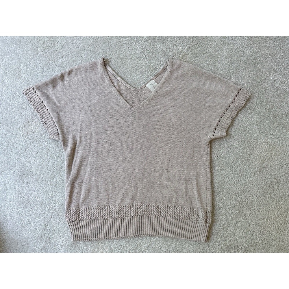 Joie Cotton Knit Sweater Cream Size S Short Sleeve V Neck Dolman Sleeves